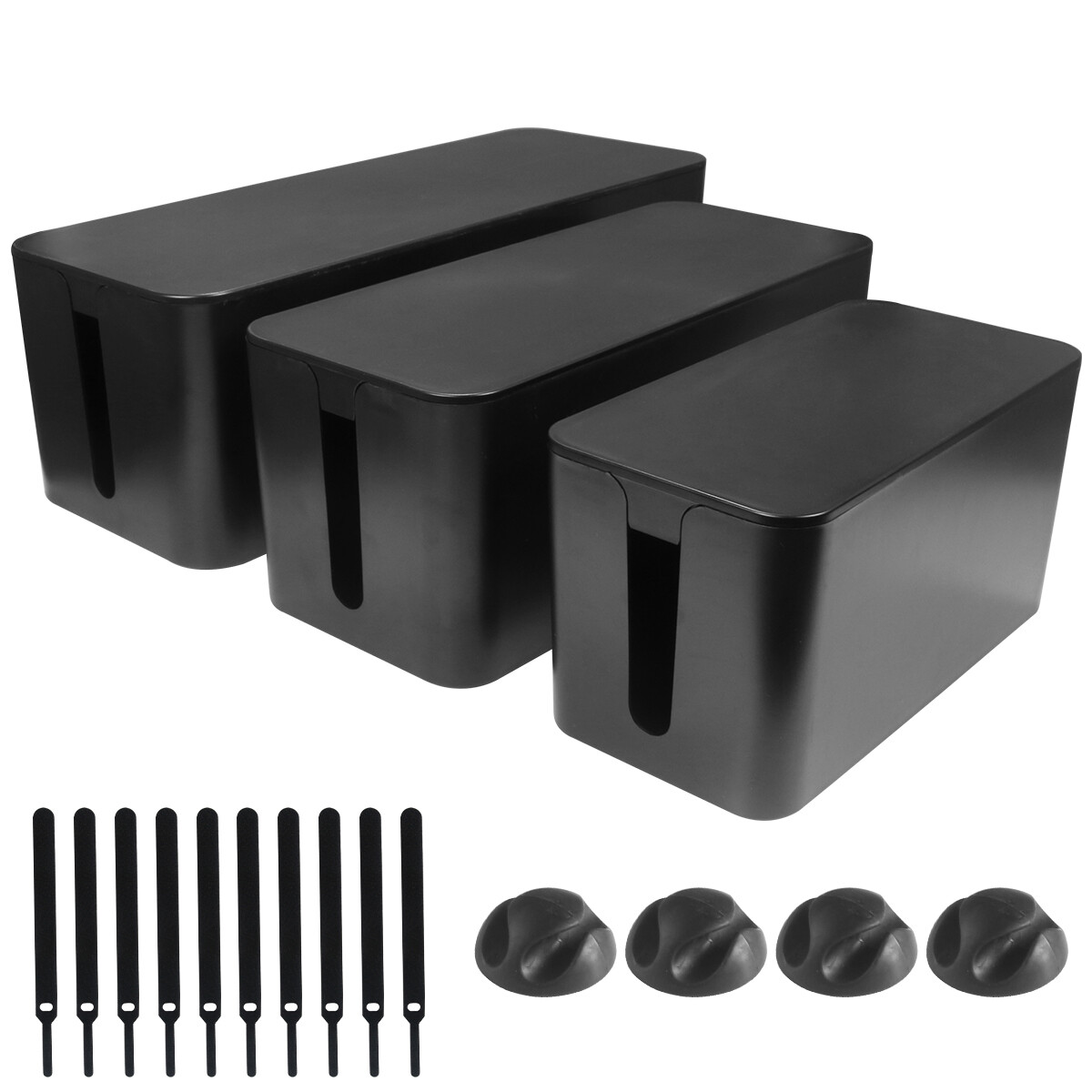 3Pack Cable Management Box Cord Organizer Power Strip & Wire Hider ABS Cord Box