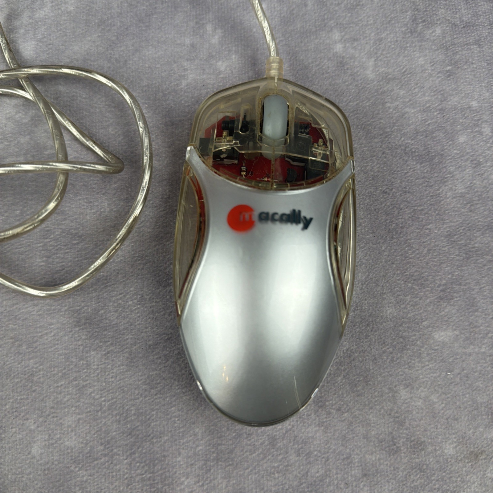 Macally iOptinet USB Optical Mouse for Mac Silver Red Translucent Tested Works