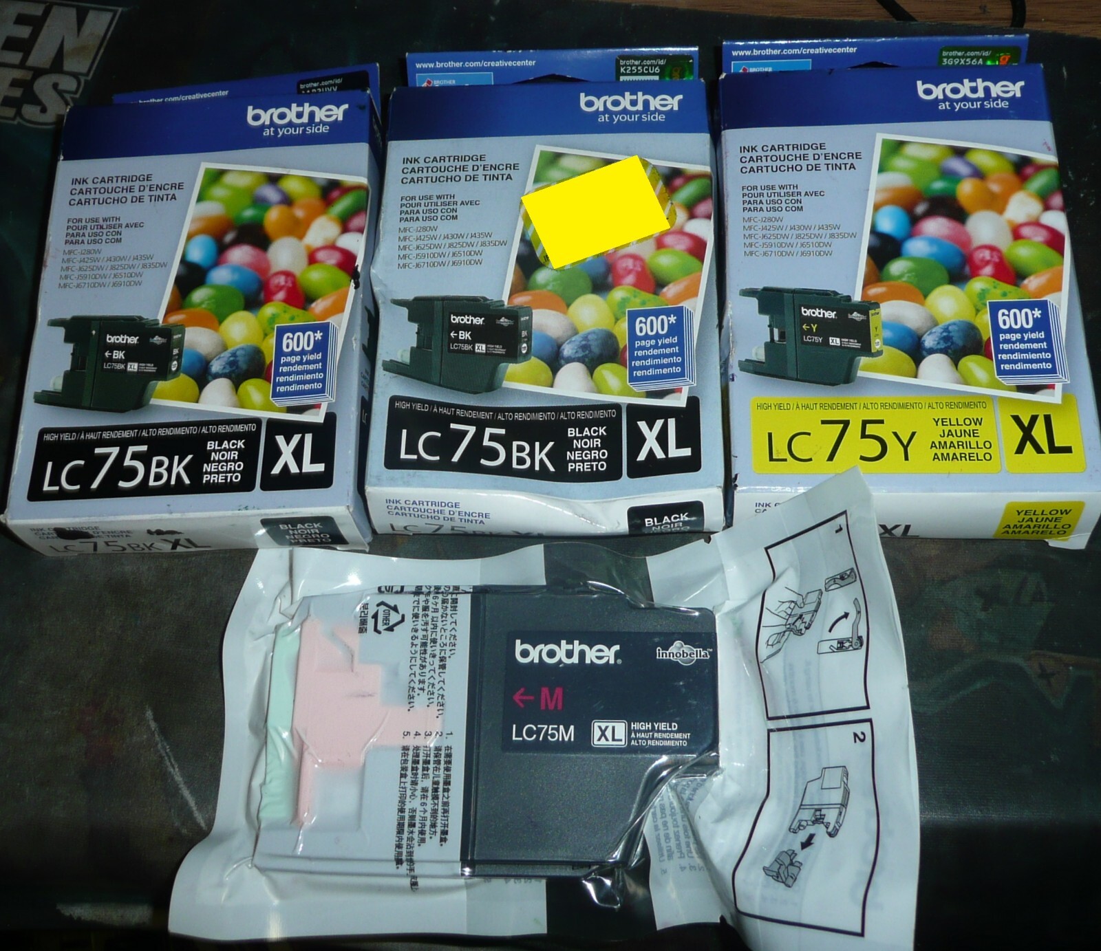 GENUINE Lot of 4 Brother LC75 XL Ink Cartridges 2017 LC75BK LC75M LC75Y