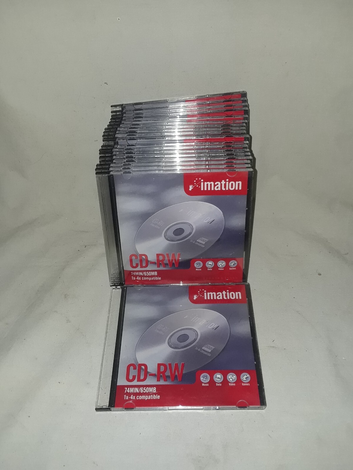 Imation CD-RW 74 MIN/650MB 1x-4x Compatible, loose, Lot of 20, in slim cases.