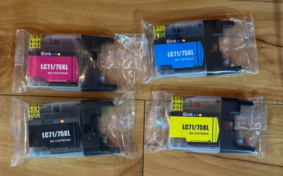 EZ Ink LC71/75XL Ink Cartridge Cyan Sealed Bags Brother Compatible Lot of 4