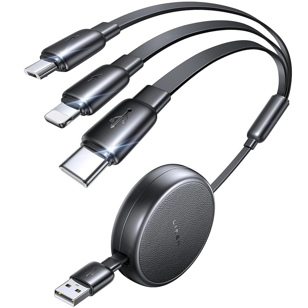 LISEN Multi Charging Cable, 3 in 1 Retractable Black 