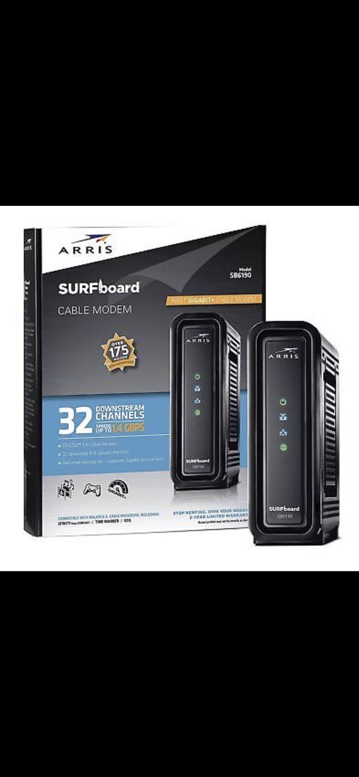 LOT -10 / ARRIS Surfboard SB6190 - 32x8 Docsis 3.0 Cable Modem - Black