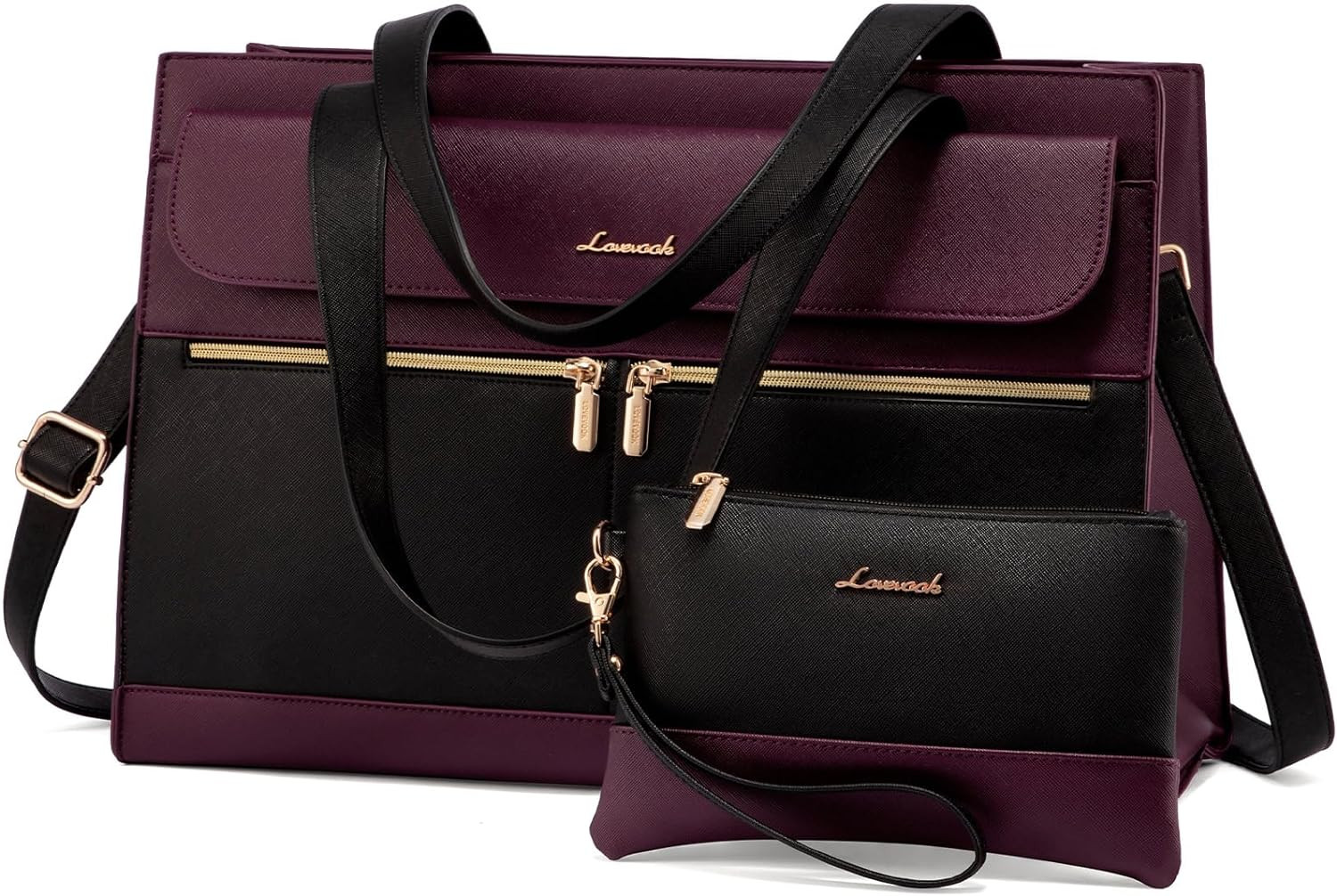 LOVEVOOK Laptop Bag for Women 15.6 Inch Tote Work Professional Leather Computer 
