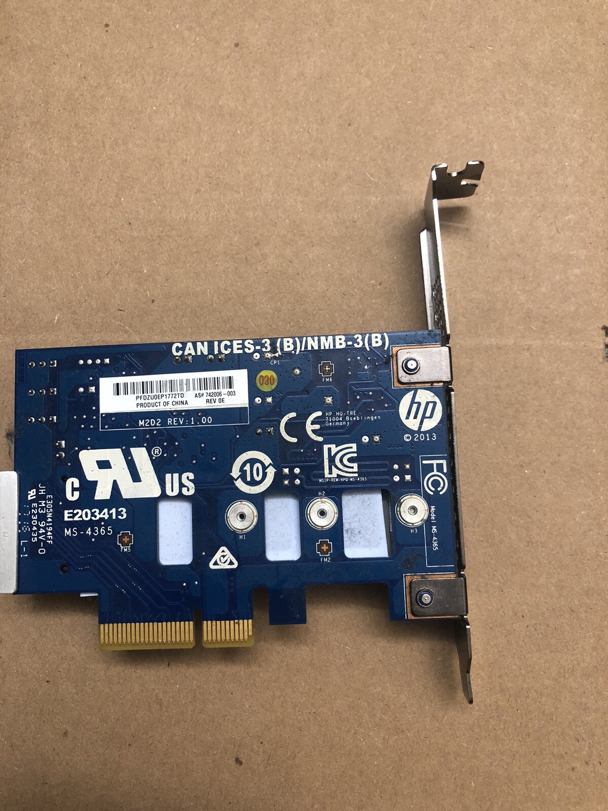 HP 742006-003 MS-4365 Z Turbo M.2 SSD To PCI-E Adapter Card with Heatsink