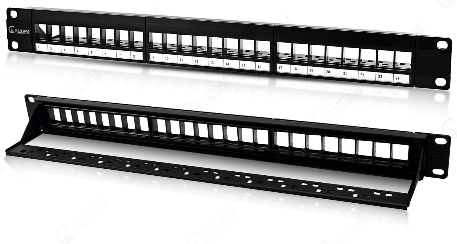 19" Rack Mount 1U 24-Port Keystone Jack Patch Panel Plate for Cat5e/Cat6 RJ45 Co