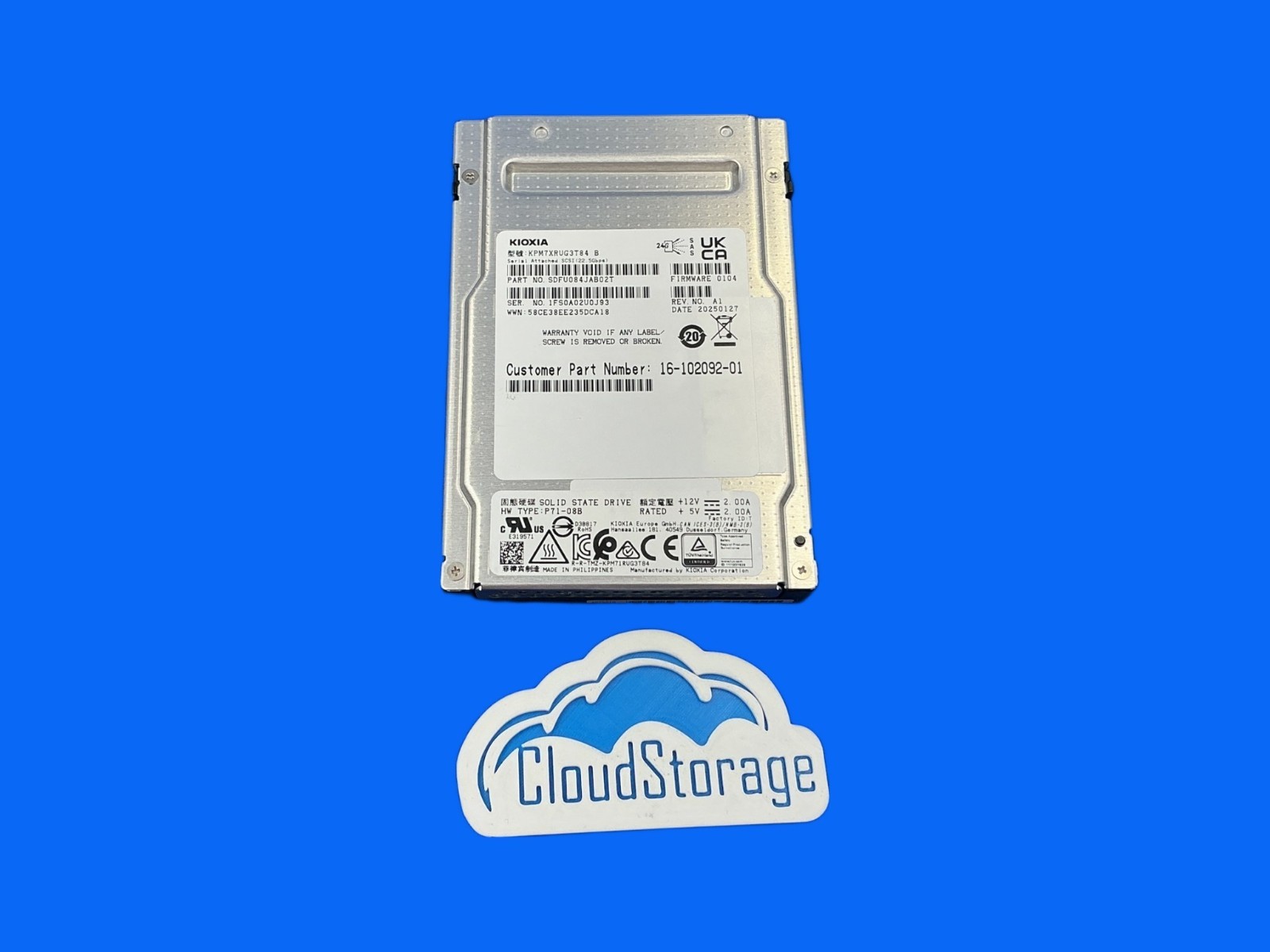 KPM7XRUG3T84 KIOXIA 3.84TB SAS 24Gb/s Read Intensive 2.5" SSD SDFU084JAB02T