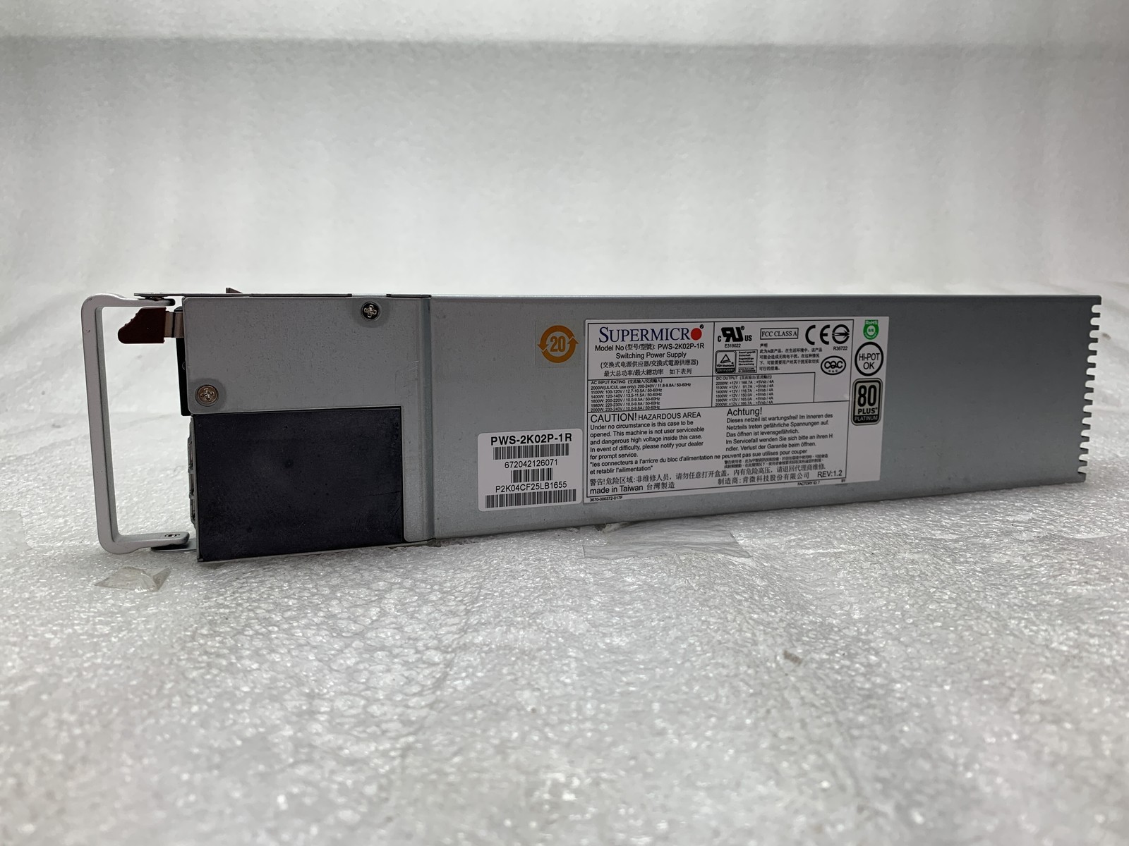 SUPERMICRO PWS-2K02P-1R 2000W 1U REDUNDANT PLATINUM PSU