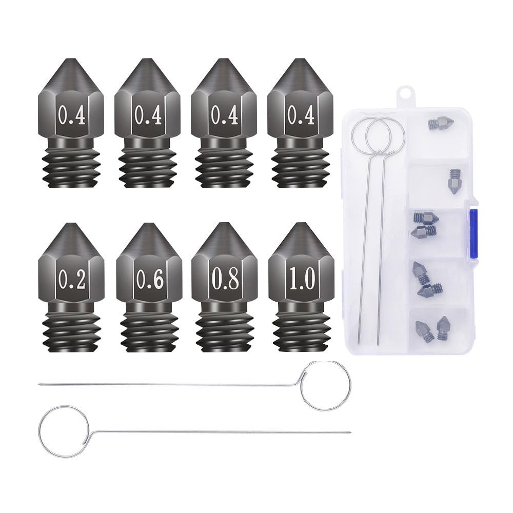 Creality 8pcs 3D Printer Hardened Steel MK8 Nozzles, Upgraded Tungsten Black 