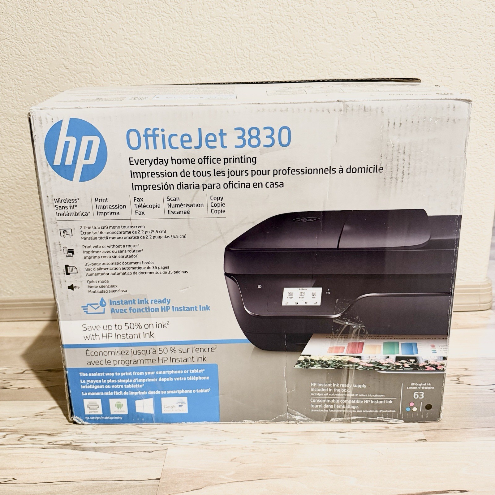 HP OfficeJet 3830 Wireless All-In-One Inkjet Printer Fax Scan Copy K7V40A NEW