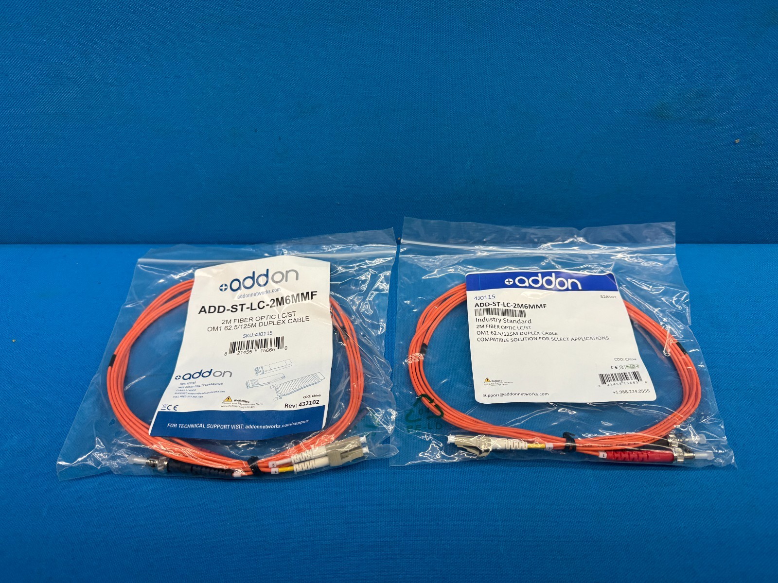 Set of 2 - Addon ADD-ST-LC-2M6MMF Industry Standard 2M Fiber Optic Duplex Cable