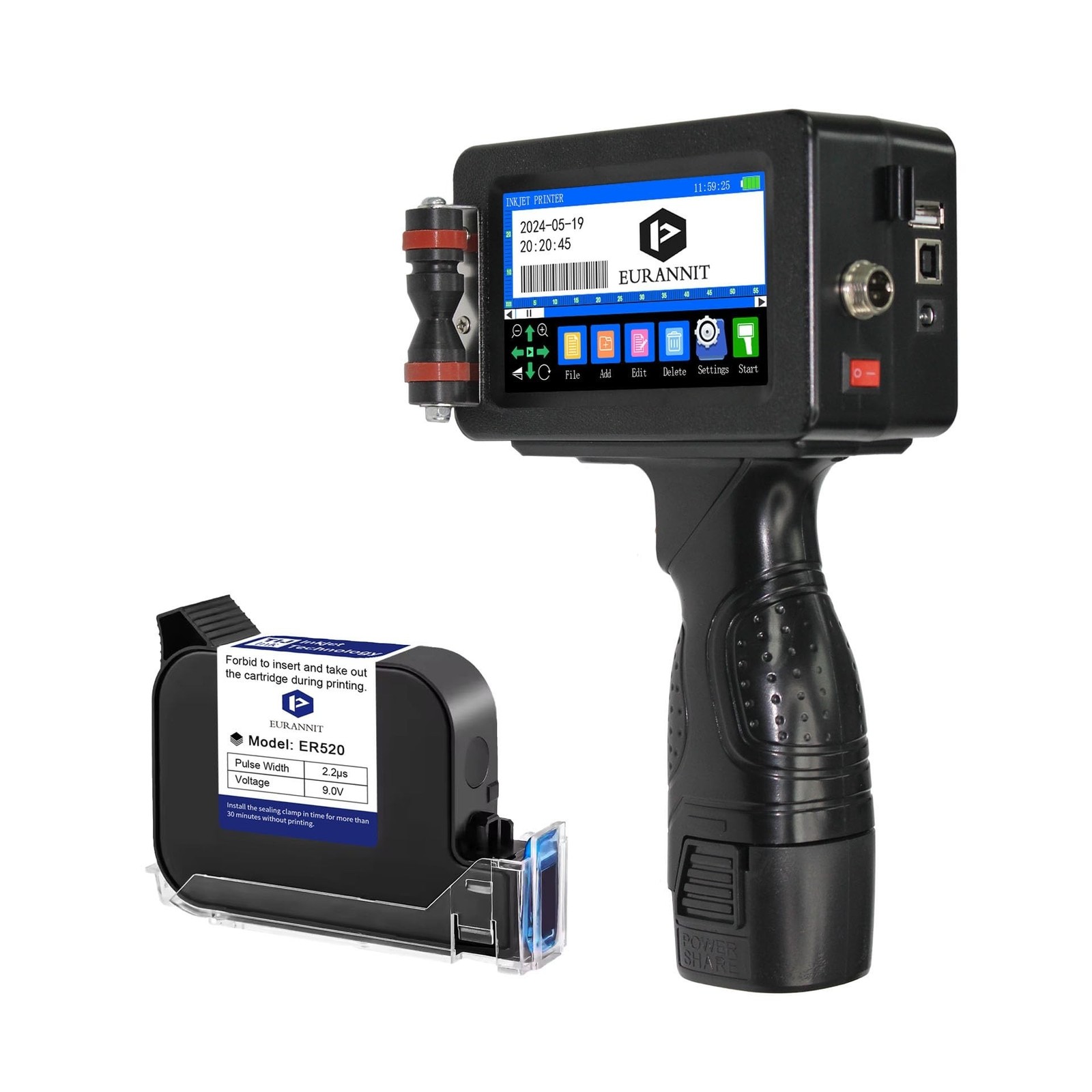 E16 Pro Handheld Inkjet Printer - 0.5 Inch Nozzle with ER520 Fast-Drying Ink ...