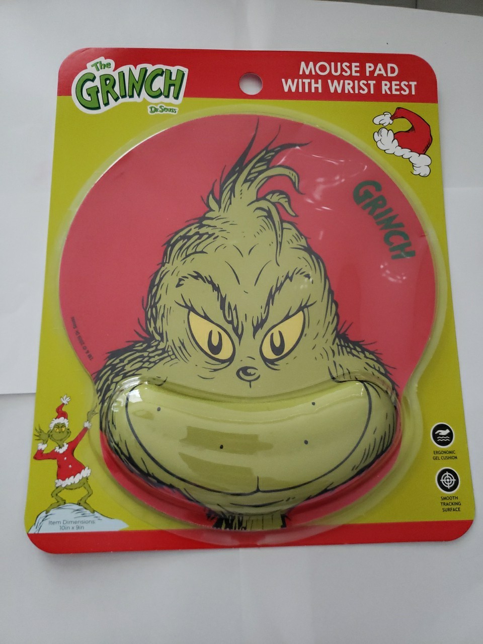 New Dr.Seuss The Grinch MOUSE PAD WITH WRIST REST Ergonomic Gel Cushion 10"x9"