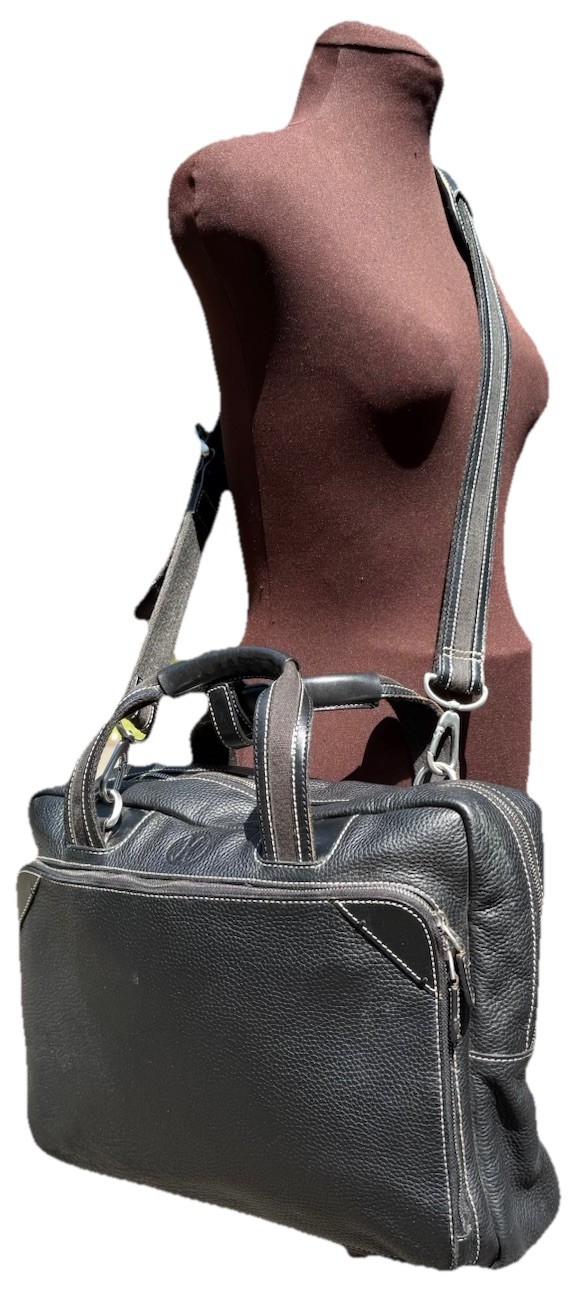 Cole Haan Black Leather Solid Briefcase Laptop Bag w/ Shoulder Strap & Handles