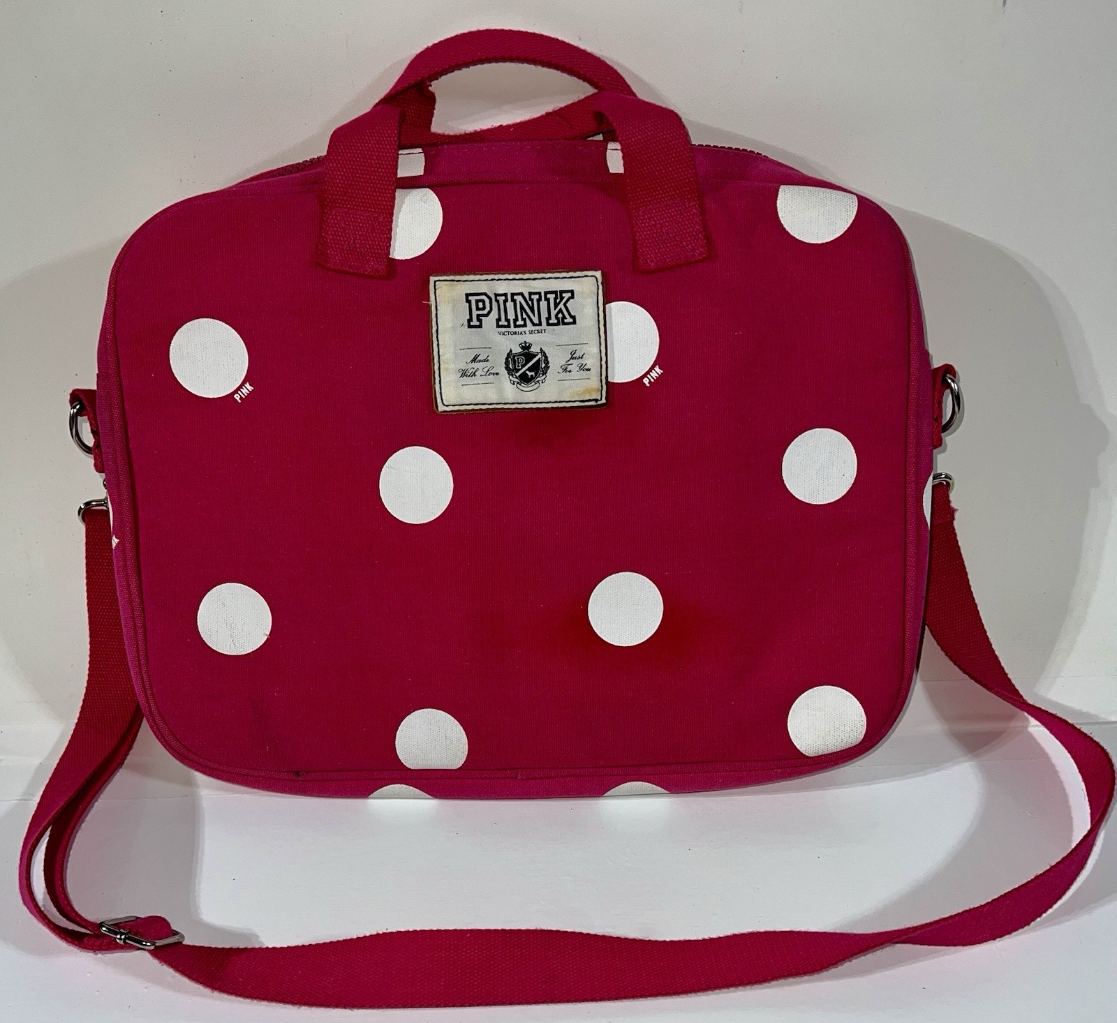 Victorias Secret PINK - White Polka Dot Laptop Carrying Case Messenger Bag