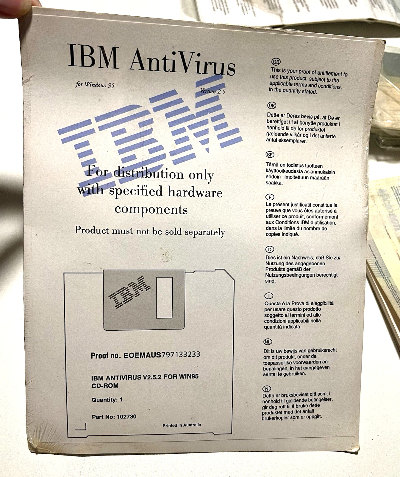 IBM Anti Virus For Window 95, Version 2.5 Software, Sealed Old Stock. *As Is*