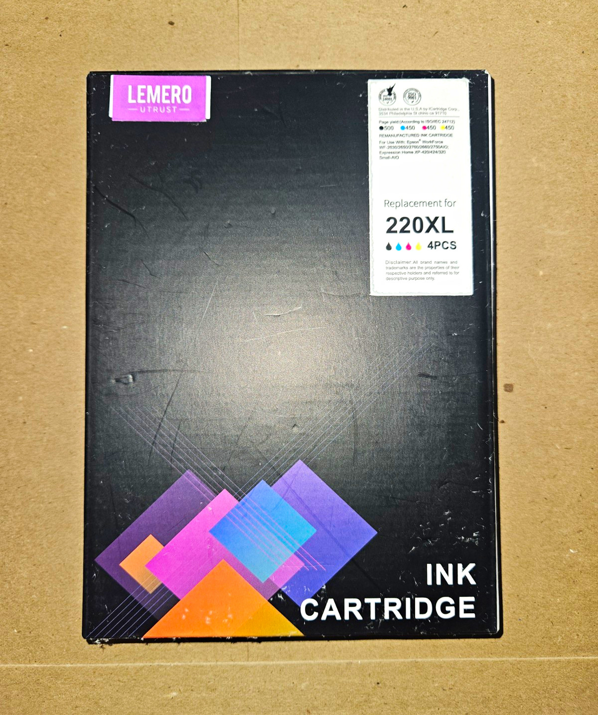 LEMERO 220XL Ink Cartridges 4-Pack BK/C/M/Y for Epson WF