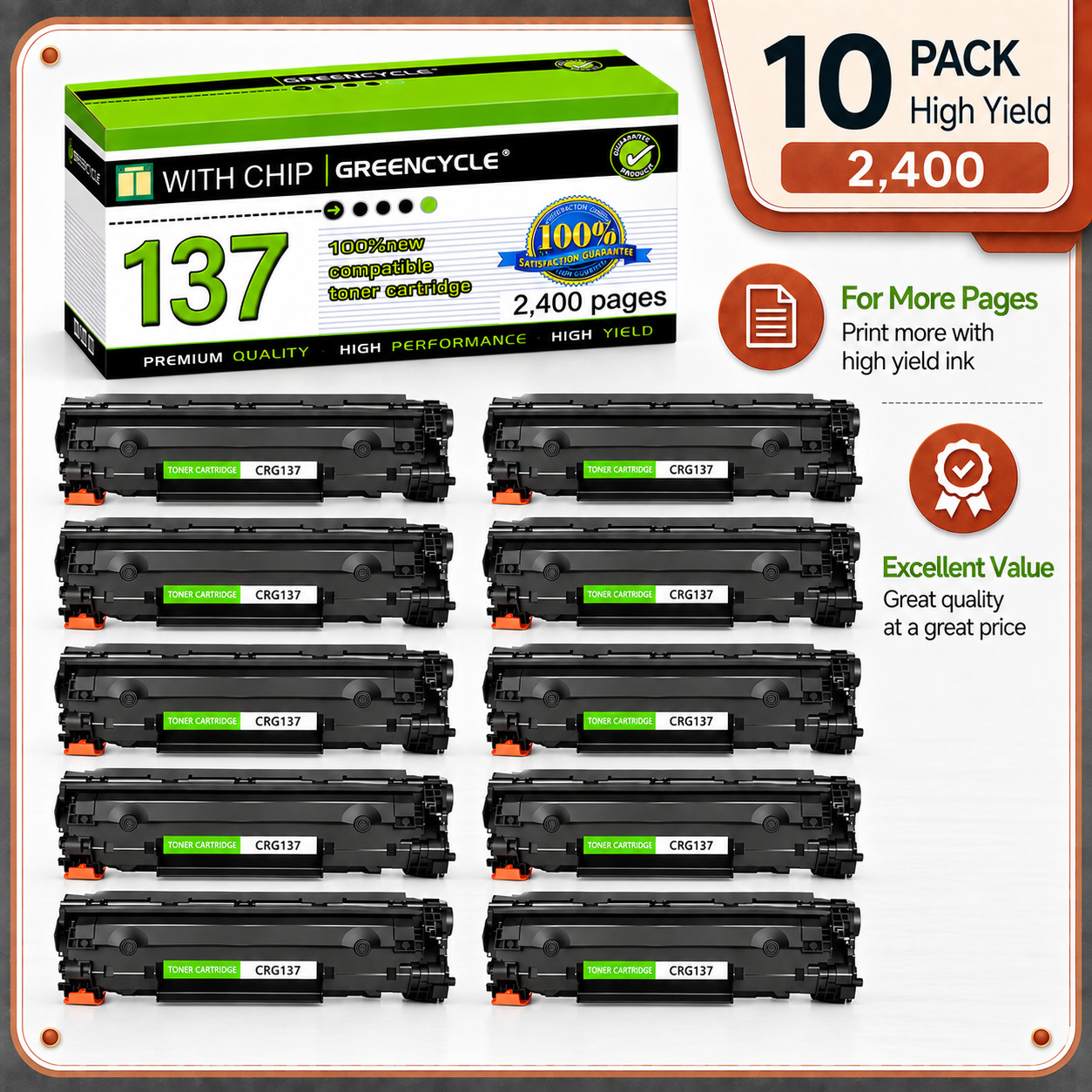 10 Pack CRG-137 Toner Fits for Canon ImageClass LBP151dw MF217w MF244dw MF247dw