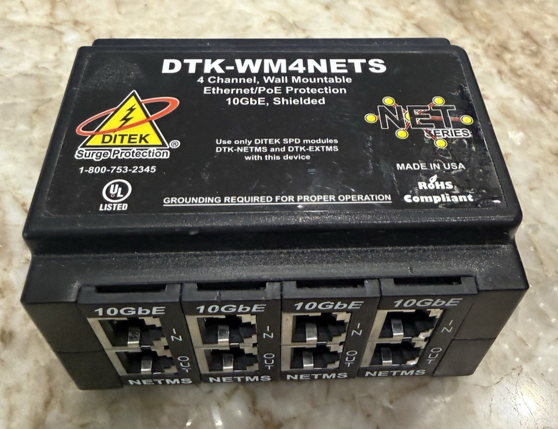 DITEK DTK-WM4NETS  4 Channel Wall Mount Network Surge Protector POE WM4NETS B-7