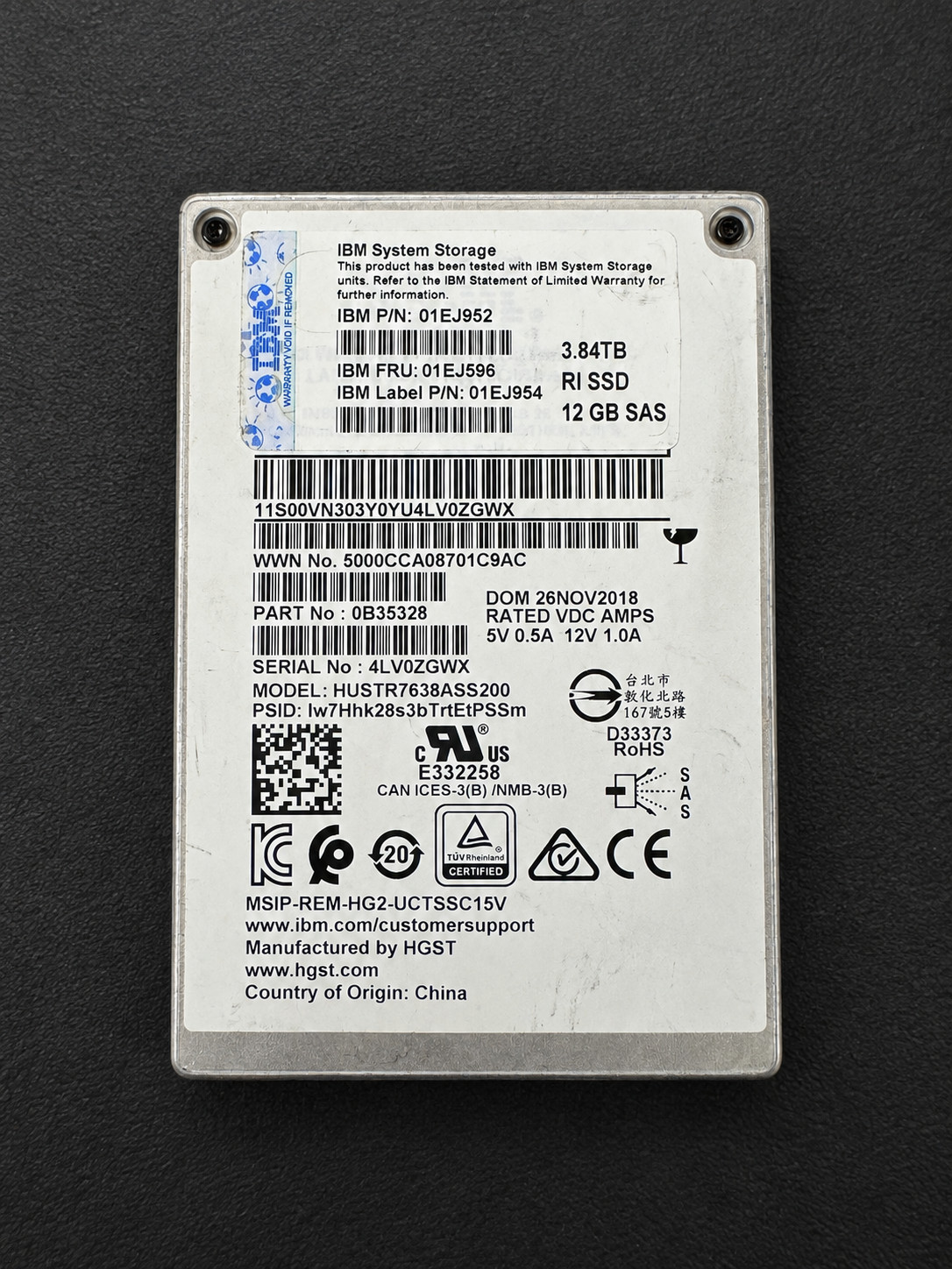 IBM 3.84TB 2.5 Inch SAS SSD RI Drive 01EJ596, 01EJ952 12Gbps 2.5"