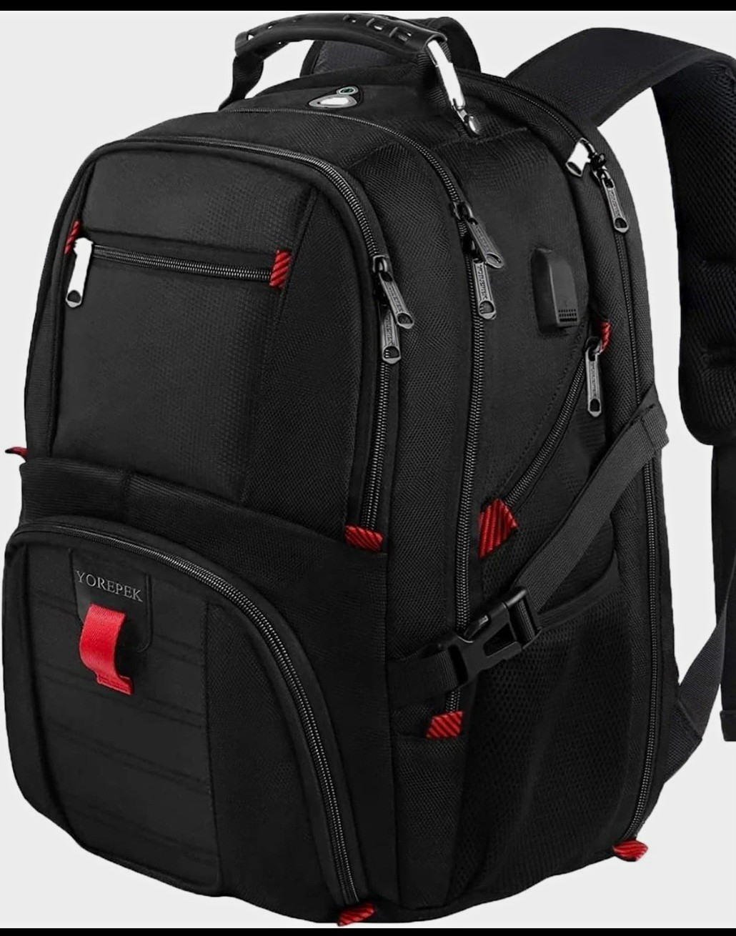 YOREPEK Black/Red 17in Laptop Backpack Water-Resistant Padded USB TSA
