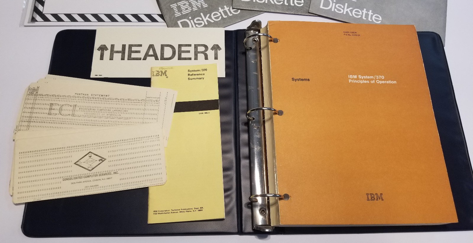 Vintage Manframe Computer: IBM System/370 Operations Manual, Cards, 8 inch Disks