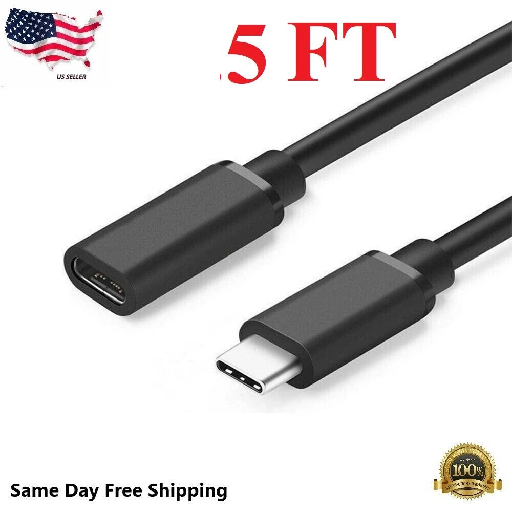 New 4.9 Feet Type C USB 3.1 Male to USB-C Female Extension Data Cable Cord Black
