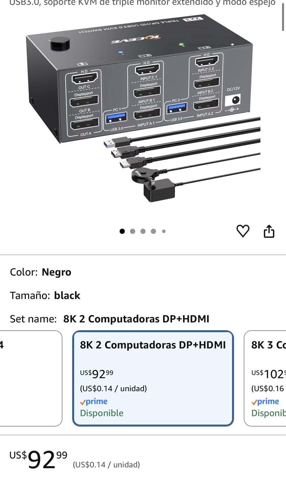 KCEVE 2:3 Triple Monitor KVM Switch DP/HDMI USB 3.0 8K Wired Remote