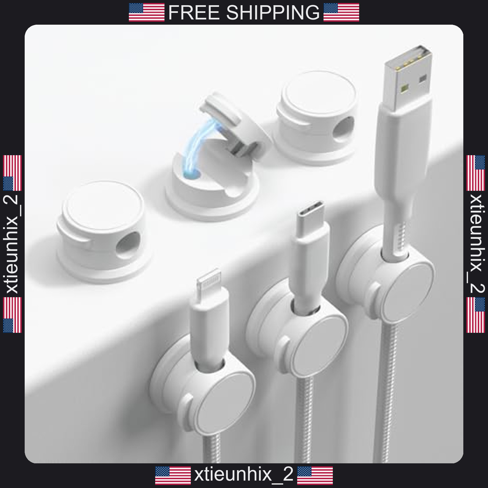 Magnetic Cable Organizer 6-Pack, White, Compact Cord Wraps for USB, Charging