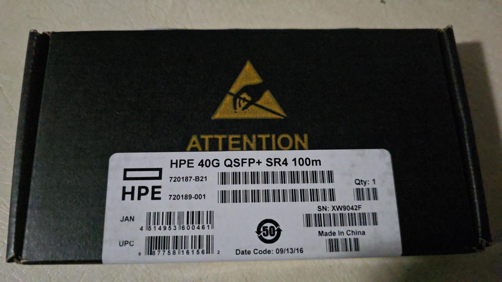 HPE 40G QSFP+ SR4 Transceiver Module (Part Number: 720187-B21)