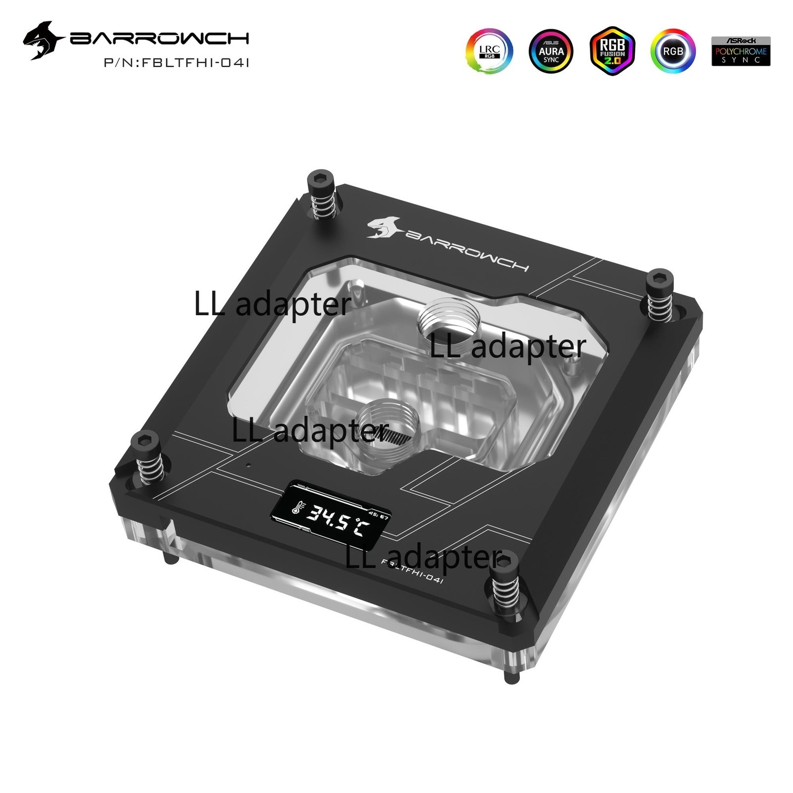 Barrowch RGB CPU Block OLED Display for Intel 115x 1200 1700 FBLTFHI-04I