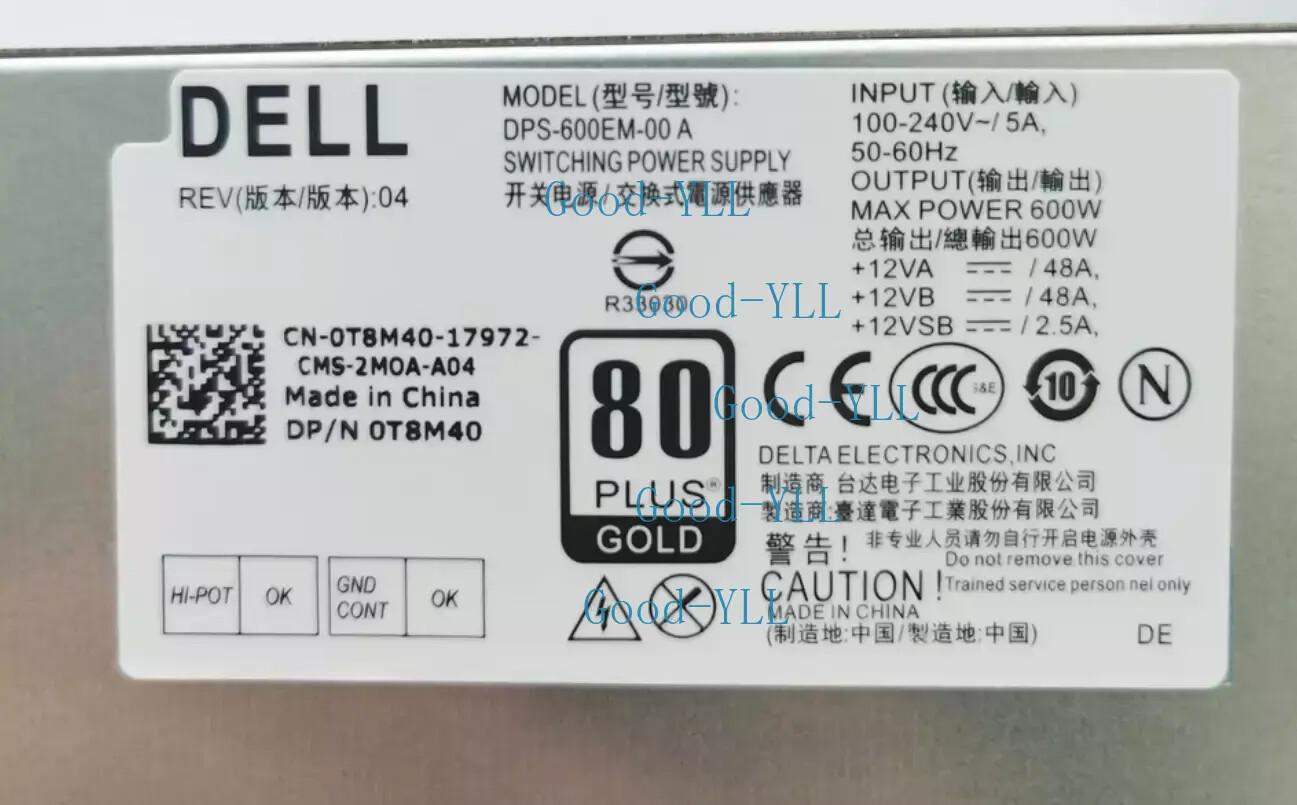 NEW For Dell 600W 8940 7080MT 7060 5060 G5-5090 3650 3656 Power Supply T8M40