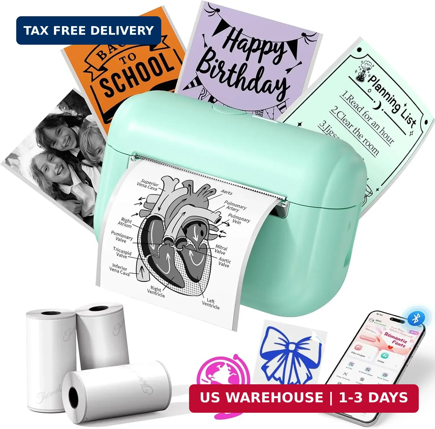 Mini Sticker Printer Portable Inkless Sticker Maker, Smart AI APP