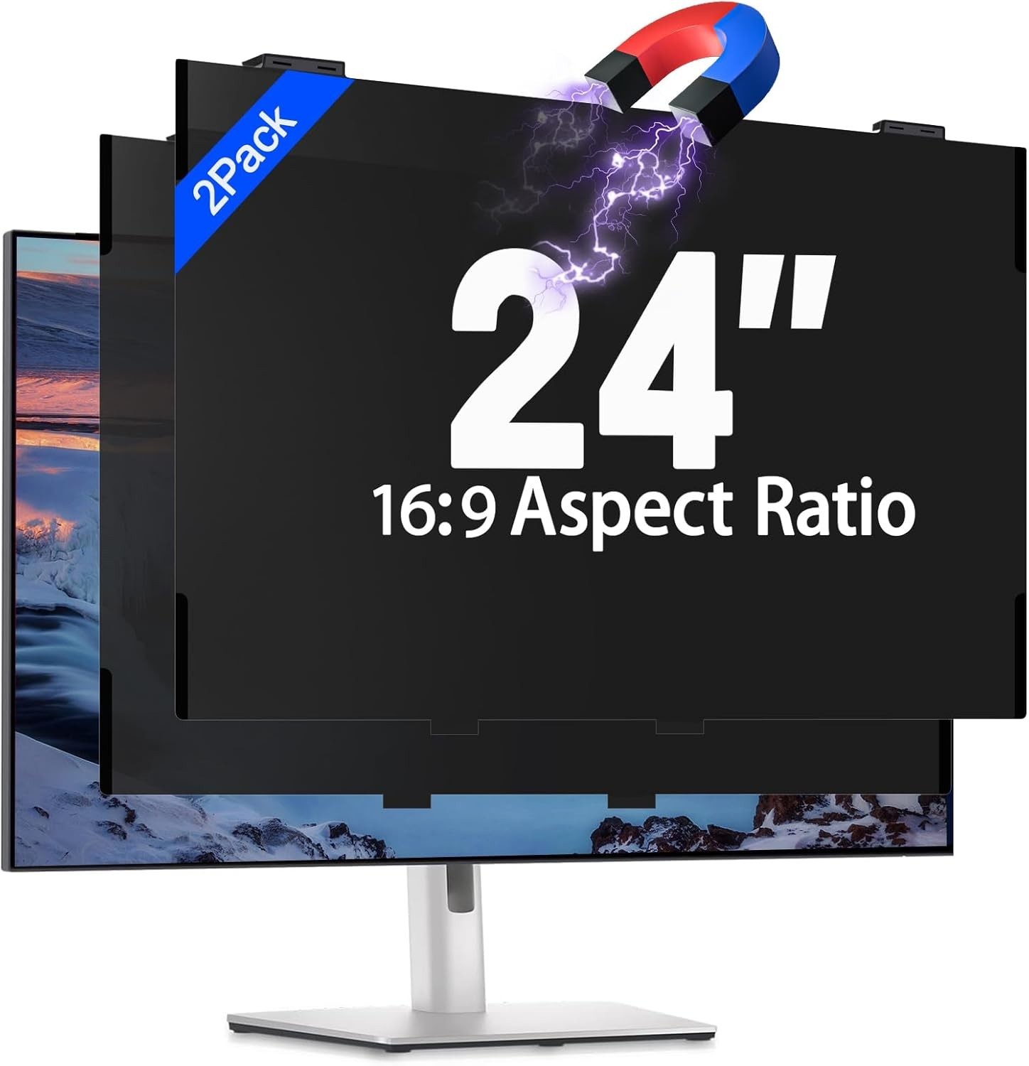 2 Pack 24 Inch Magnetic Computer Privacy Screen Filter for Monitor 16:9 Ratio