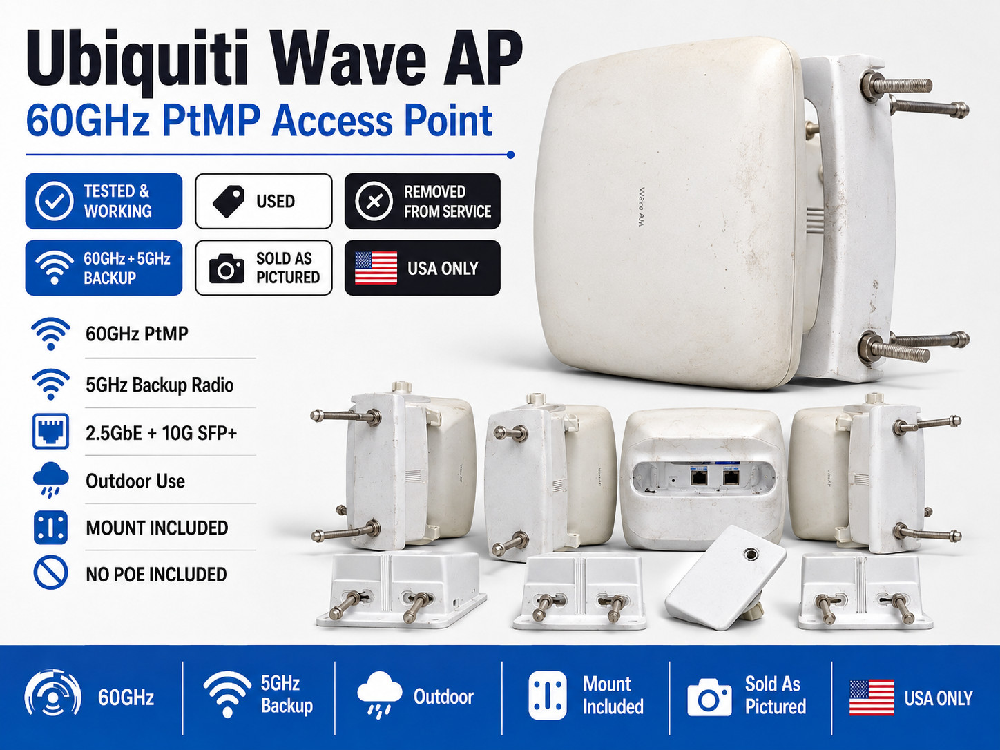 Ubiquiti Wave-AP 60GHz PtMP Access Point 5GHz Backup Tested Working