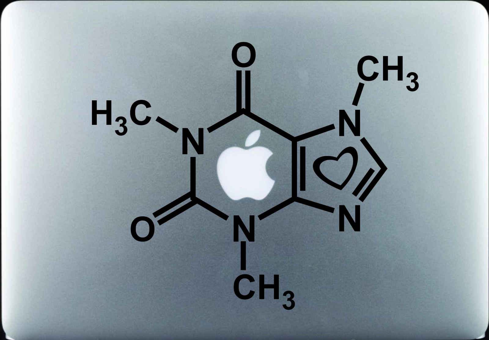 Caffeine Molecule with Heart - 8 inch black vinyl decal
