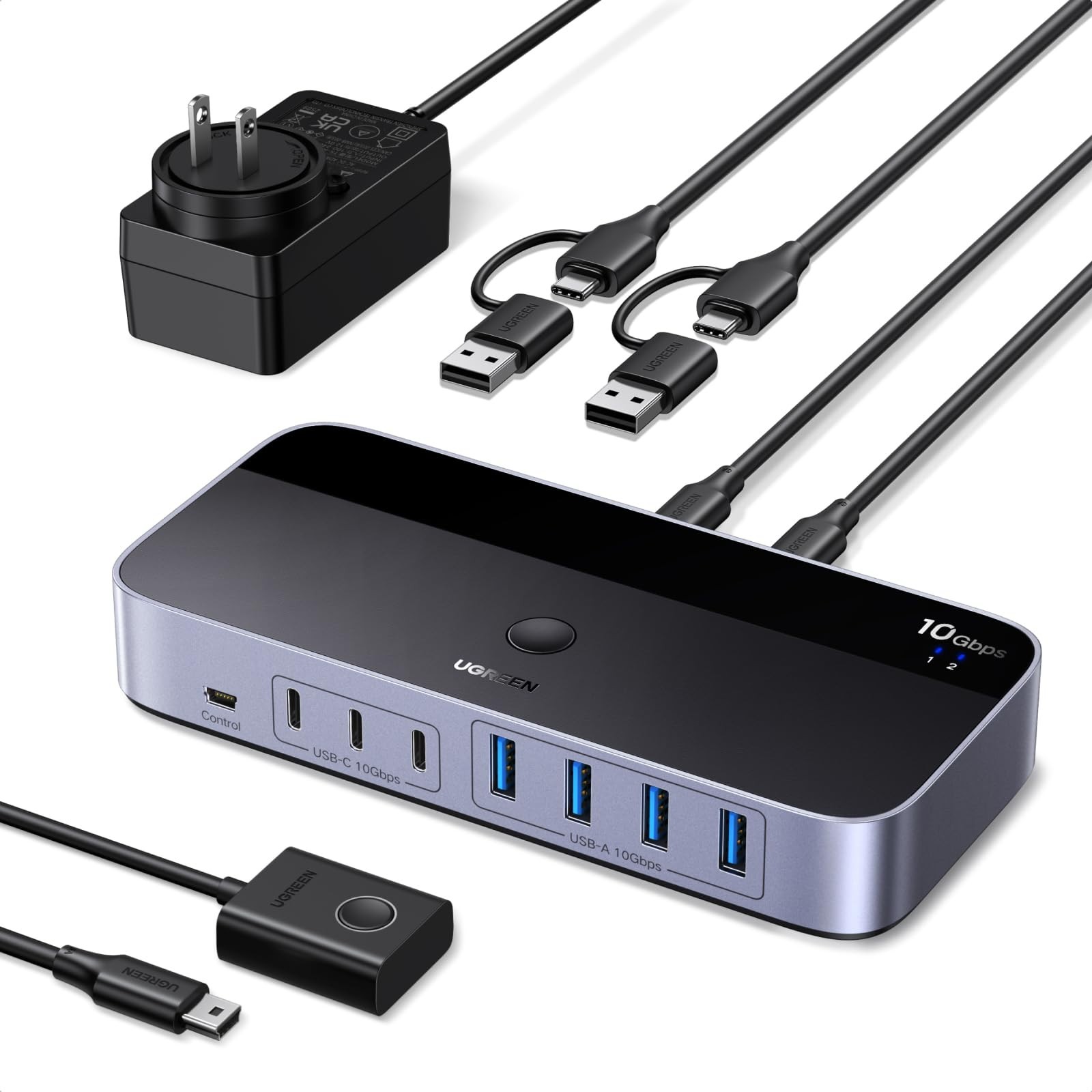 Computer 7-Device USB 3.2 Switch 10Gbps USB-C/A Powered Windows Mac