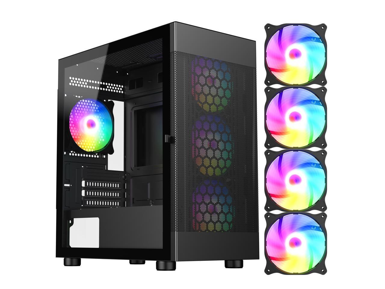 DIYPC ARGB-G5-BK Black USB3.0 Tempered Glass Micro ATX Gaming Computer Case w/ 4
