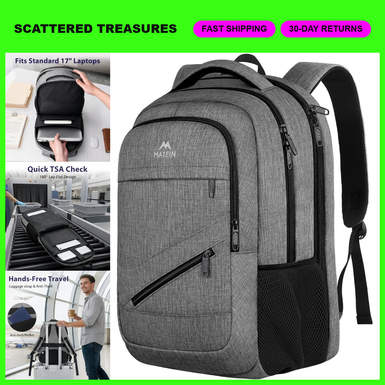 Travel Laptop Backpack 17 Inch, TSA Approved Carry-On Work Bag, Durable & Stylis