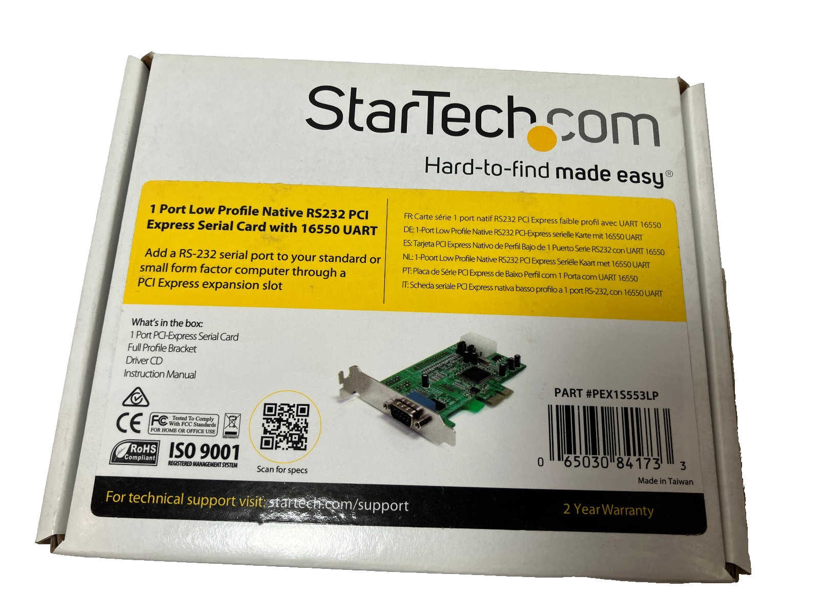 Startech 1 Port RS-232 Serial Card PEX1S553LP PCI Express UART Low Profile NEW