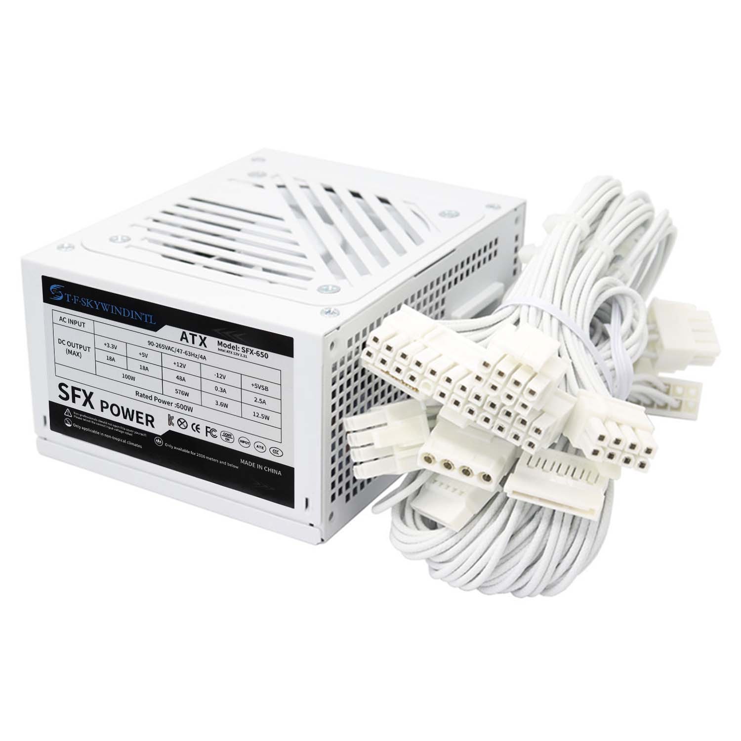 600 Watt SFX Power Supply Full Modular, 94V-264V, 20+4 Pin PSU for Small Chassis