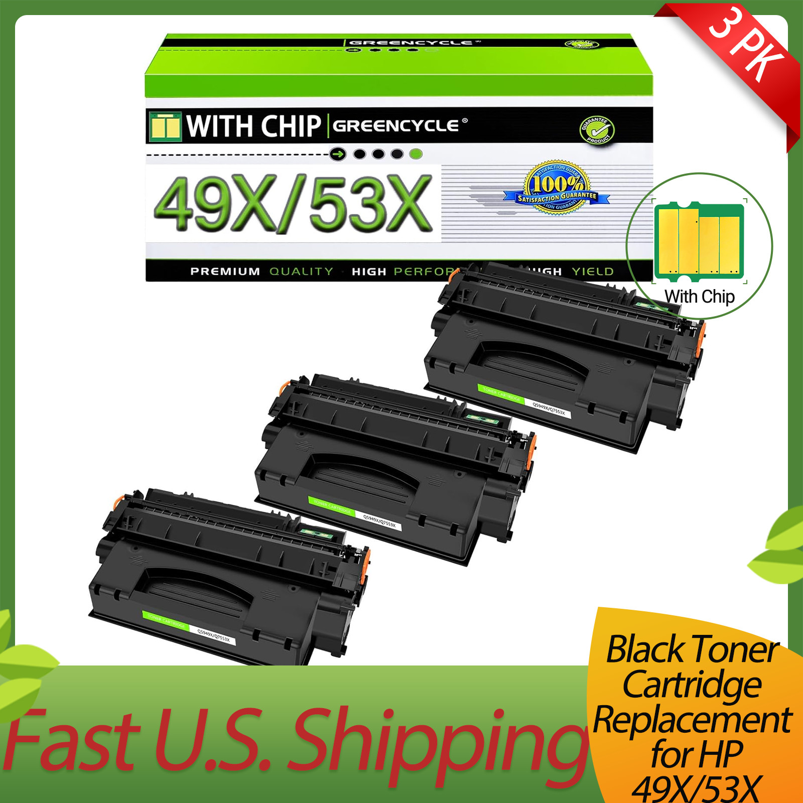 3 PK Q5949X/Q7553X High Yield Toner Cartridges Replacement For HP Use in M2727nf