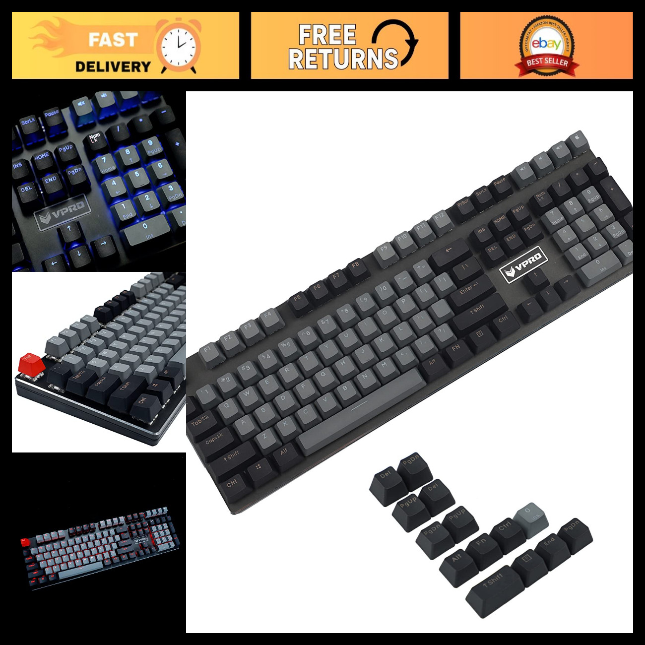 Double Shot 122 Dyed PBT Rainbow Carbon Keycaps for MX Switches - Backlit OEM Pr