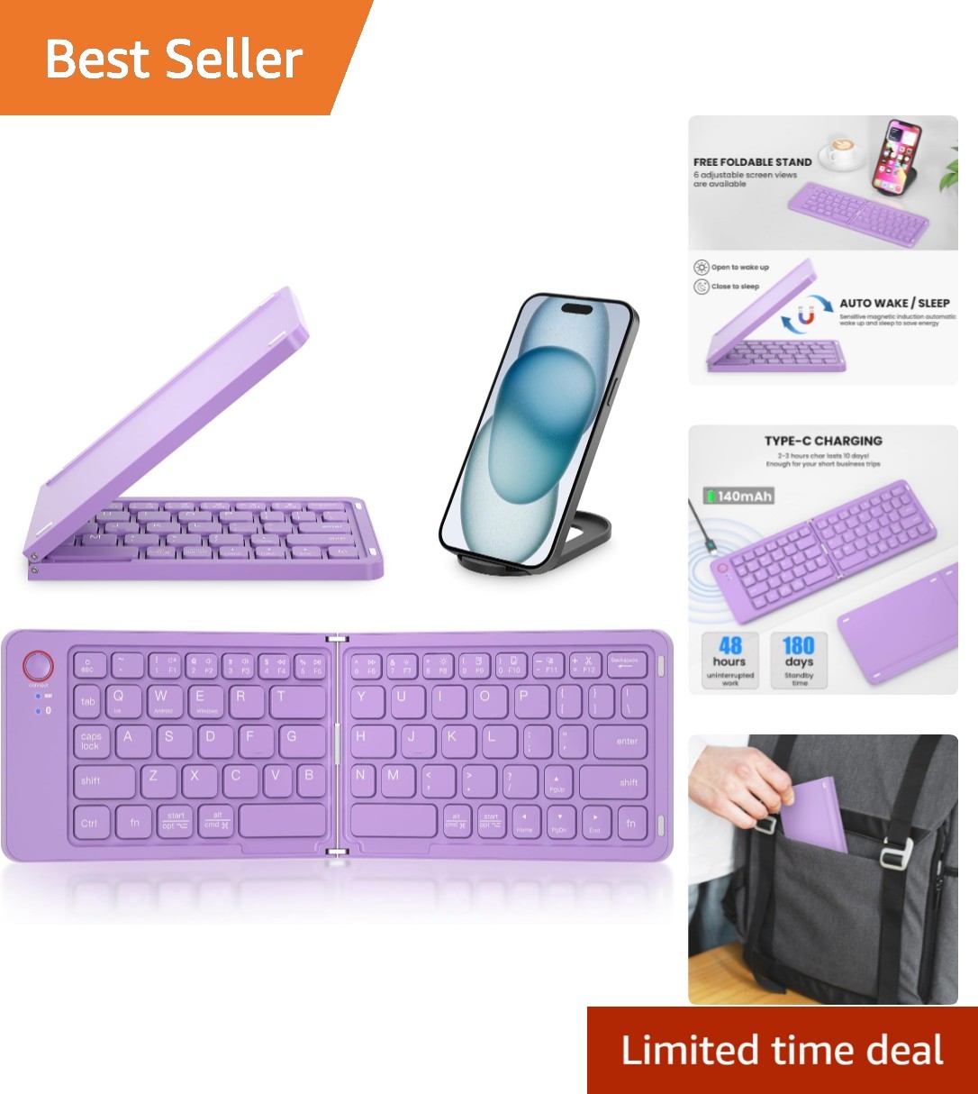 Lightweight Mini Bluetooth Keyboard with 40 Hours Battery - Perfect for Travel