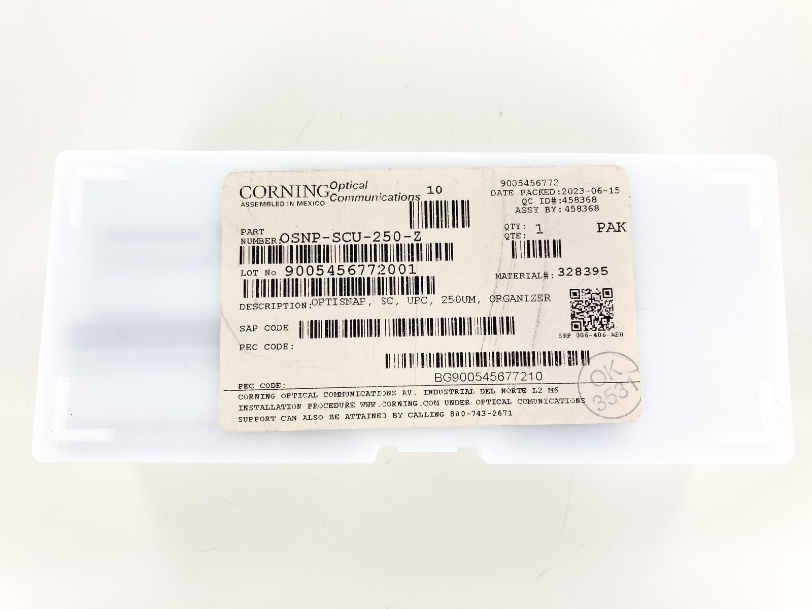 Corning OSNP-SCU-250-Z OptiSnap Connector 250 um SC UPC 25 Pack