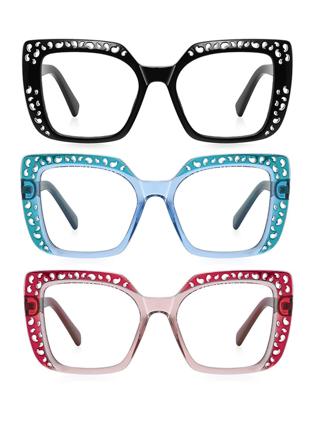ICARA 3 Pack Fashion Oversized Square Reading Glasses for Women, Retro Celebr...