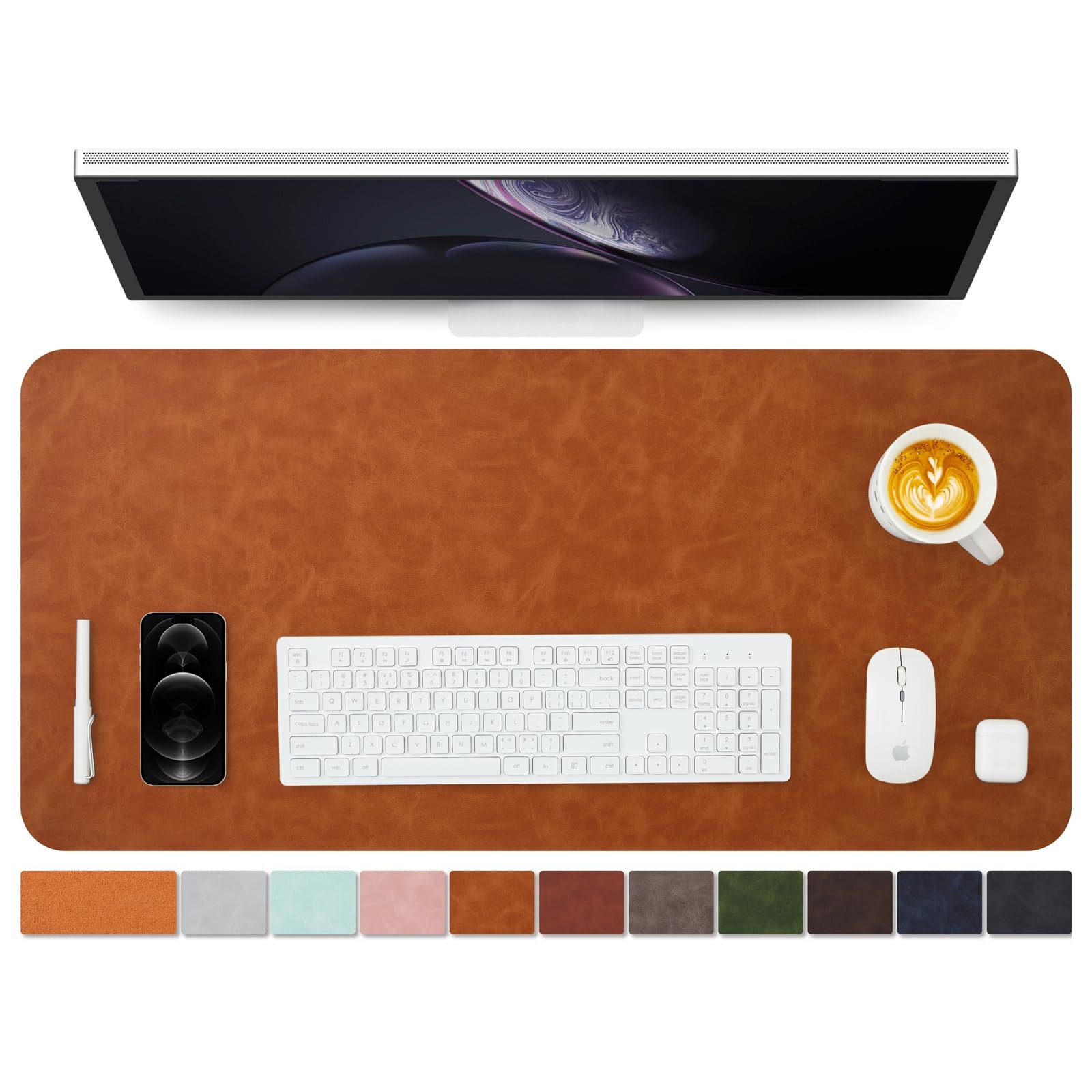 Distressed Leather Desk Mat  NonSlip PU Desk Pad for Office and Home  Desk Or...