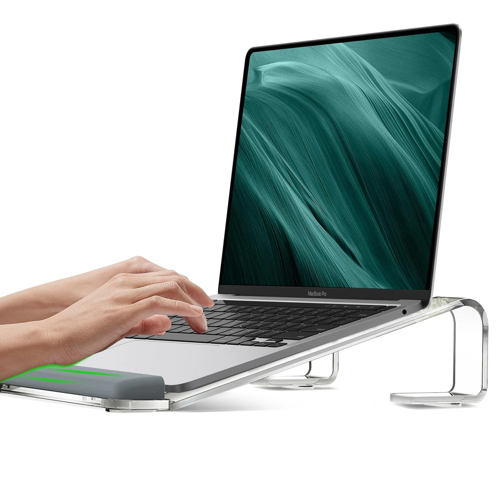 Clear Acrylic Laptop Stand for Desk with Wrist Rest Ergonomic Detachable Mount