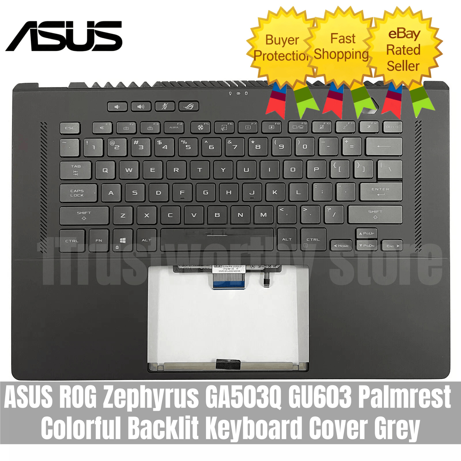 For ASUS ROG Zephyrus GA503Q GU603 Palmrest Colorful Backlit Keyboard Cover Grey