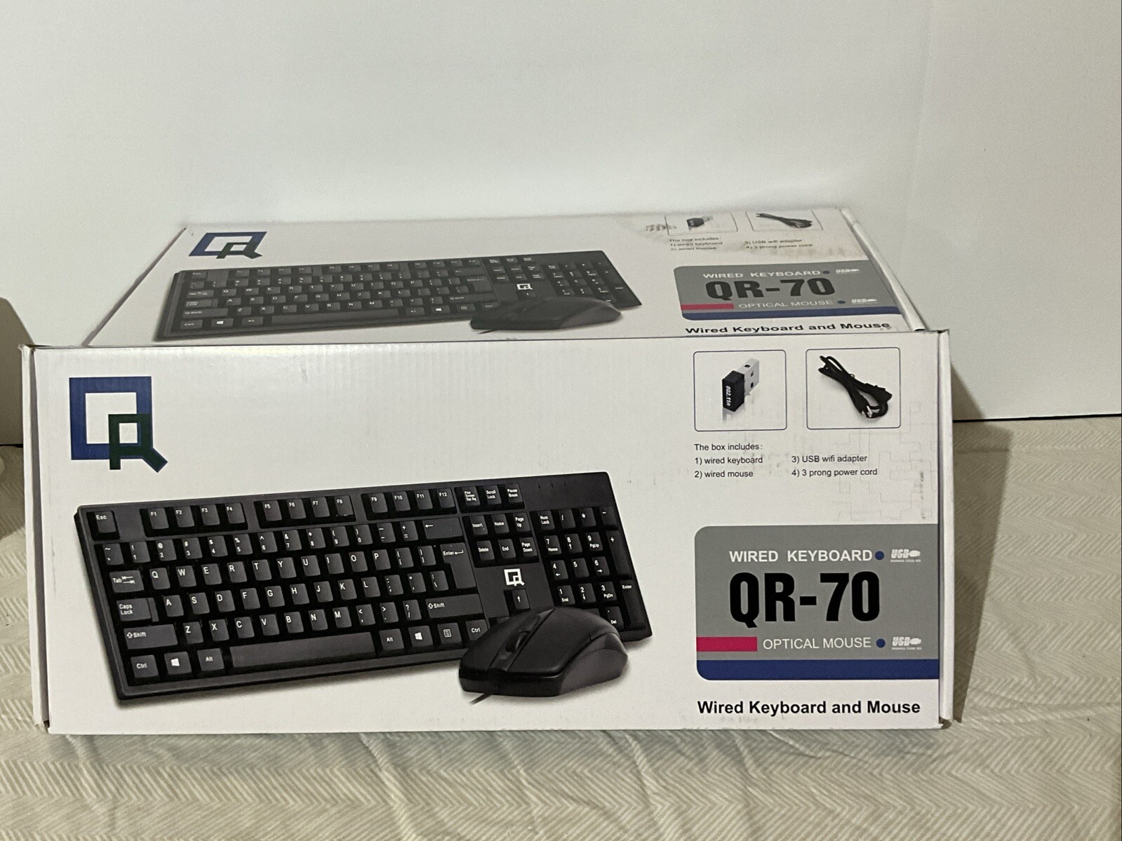 Lot Of 5 New QR-70 Wired Computer Keyboard & Optical Mouse-USB See Description